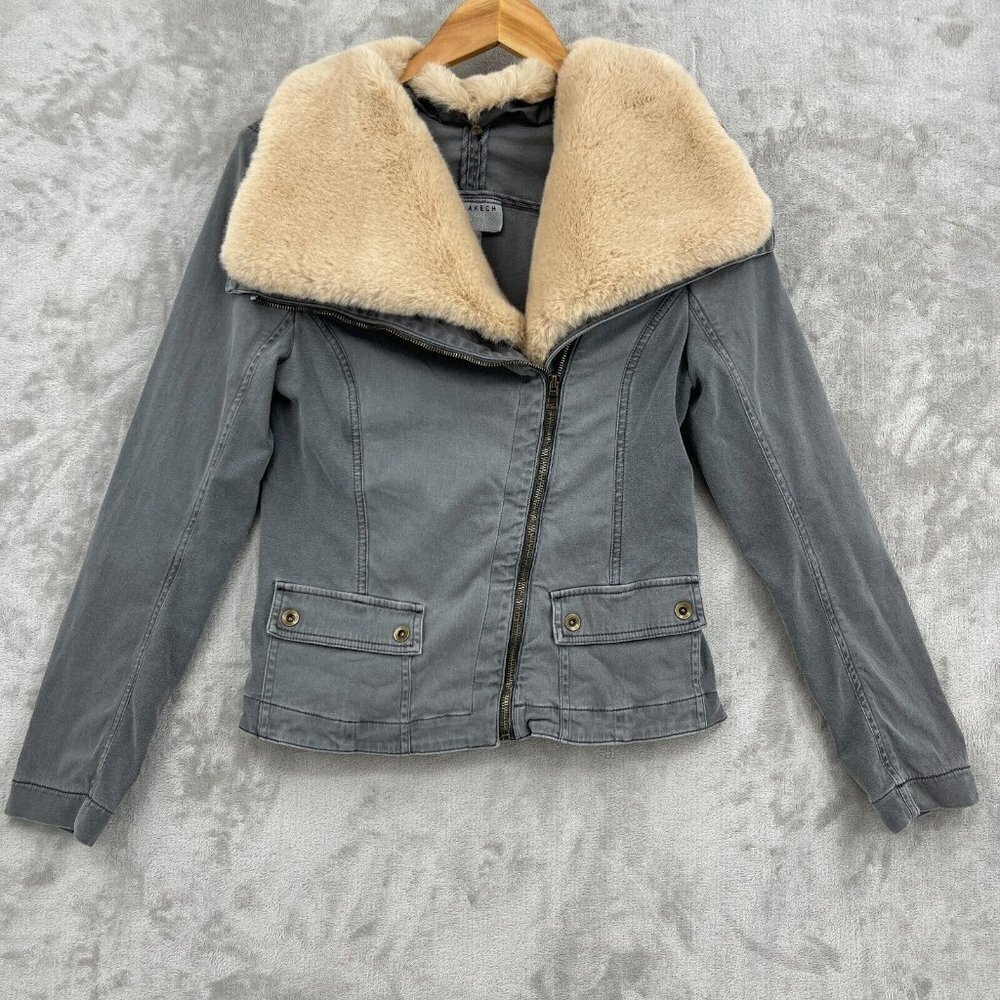 Anthroplogie Marrakech Faux Fur Collar Aviator Moto Jacket Coat Gray - Picture 1 of 14